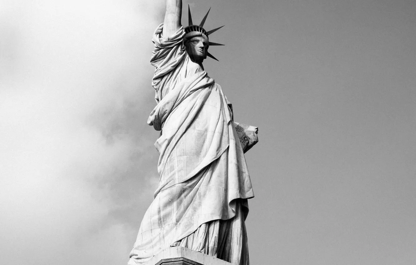 Photo wallpaper New York, USA, the statue of liberty, monochrome, black-and-white photograph