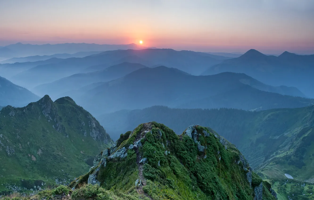 Photo wallpaper sunset, mountains, Ukraine, Carpathians