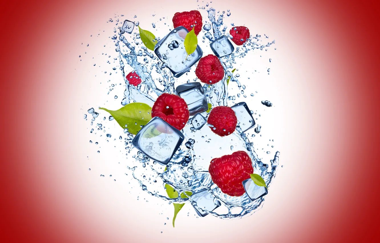 Photo wallpaper ice, water, drops, raspberry, ice, water, drops, raspberry