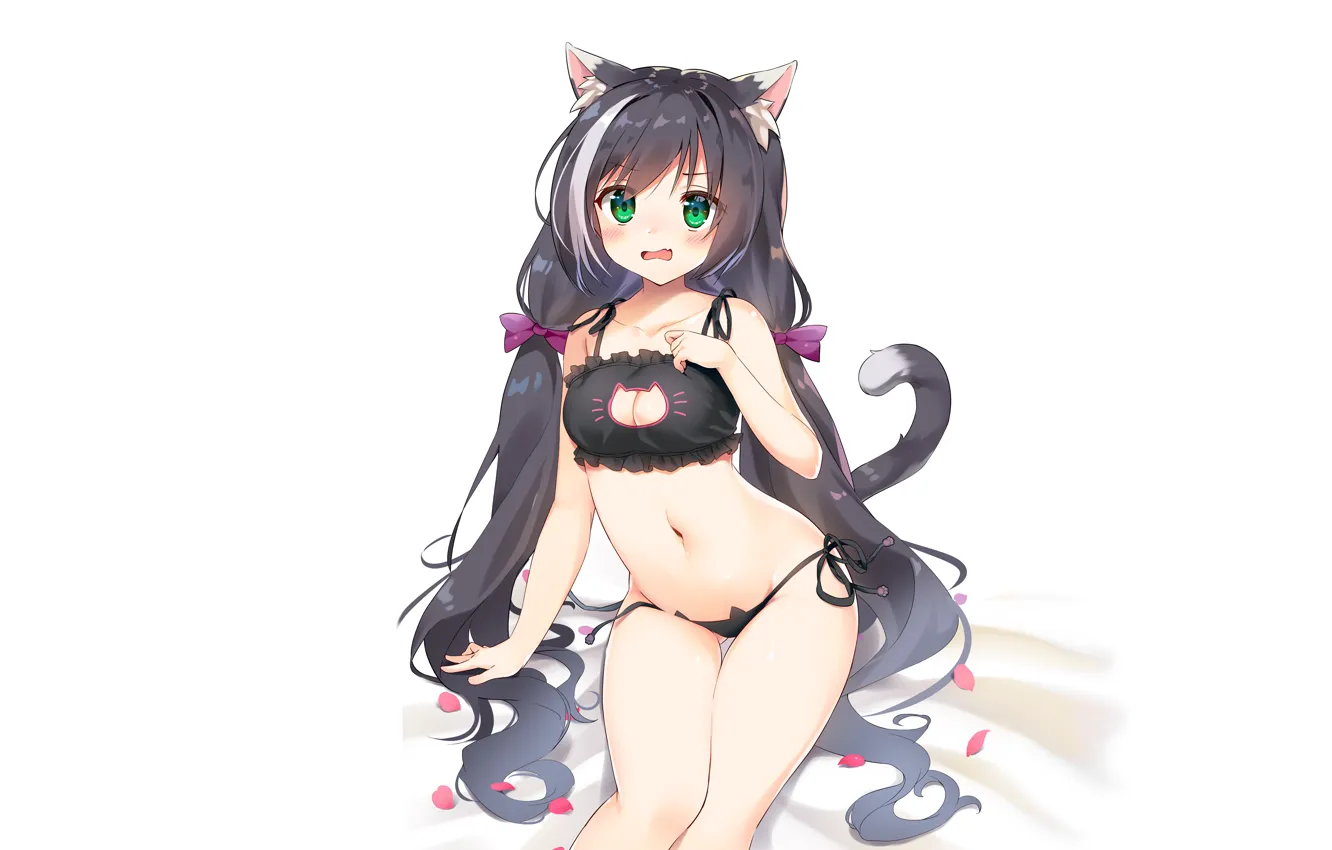 Photo wallpaper girl, sexy, lingerie, bra, cleavage, panties, green eyes, long hair