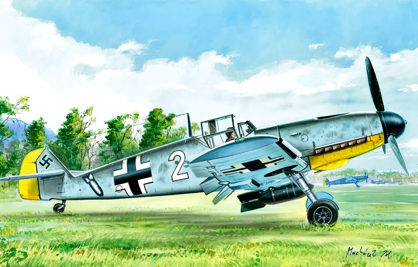 Photo wallpaper Messerschmitt, JG26 Schlageter, Friedrich, Bf-109F, Bf.109F-4, Fighter-bomber, 10.(jabo)/JG26