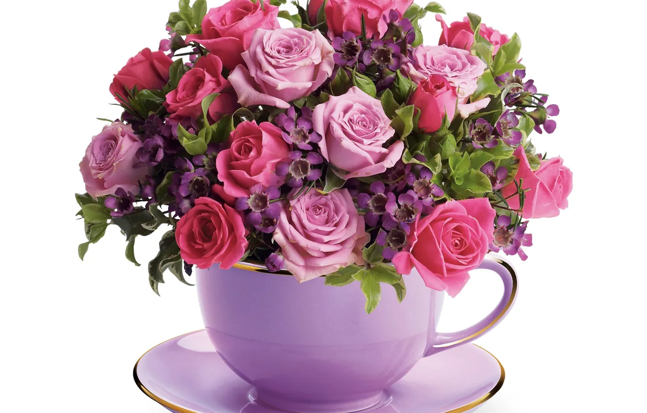 Photo wallpaper roses, bouquet, Roses, Cup, Bouquets