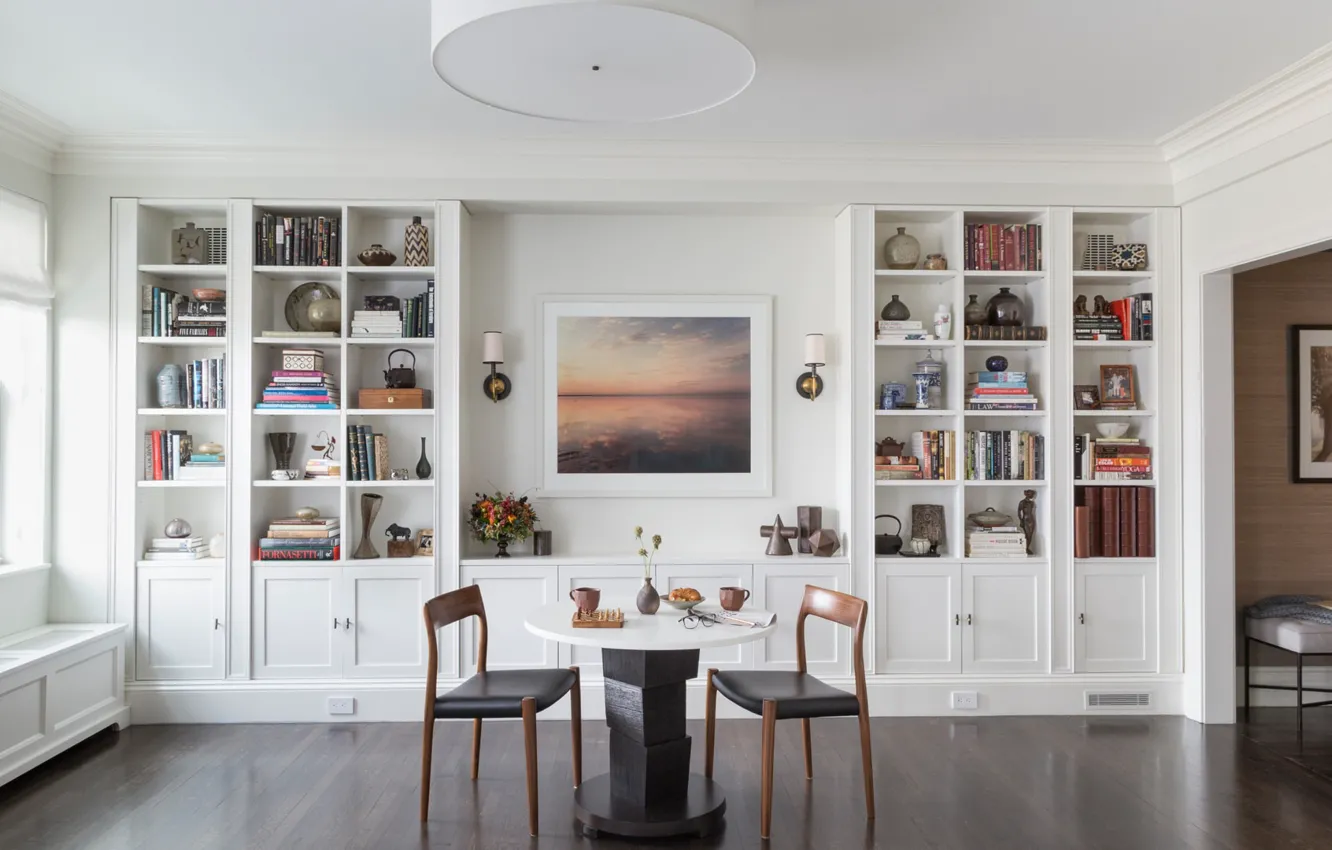 Photo wallpaper room, style, interior, Brooklyn Heights Apartment, by Ben Herzog, library, New York, design