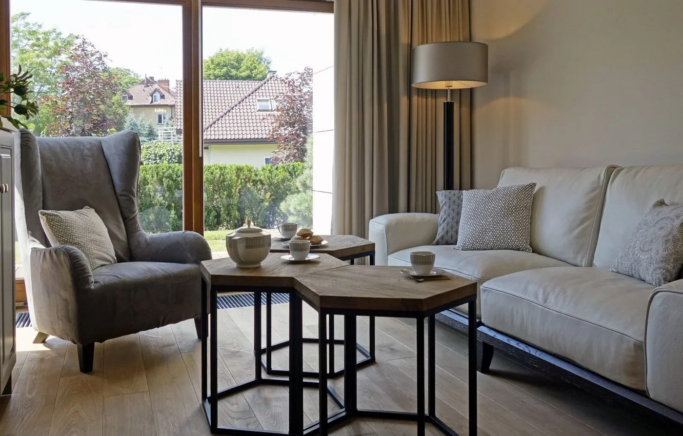 Photo wallpaper design, interior, chair, sofa, small living room