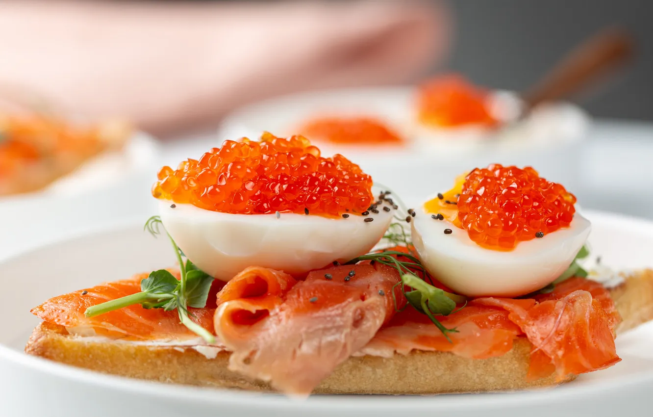 Photo wallpaper eggs, fish, caviar, red caviar