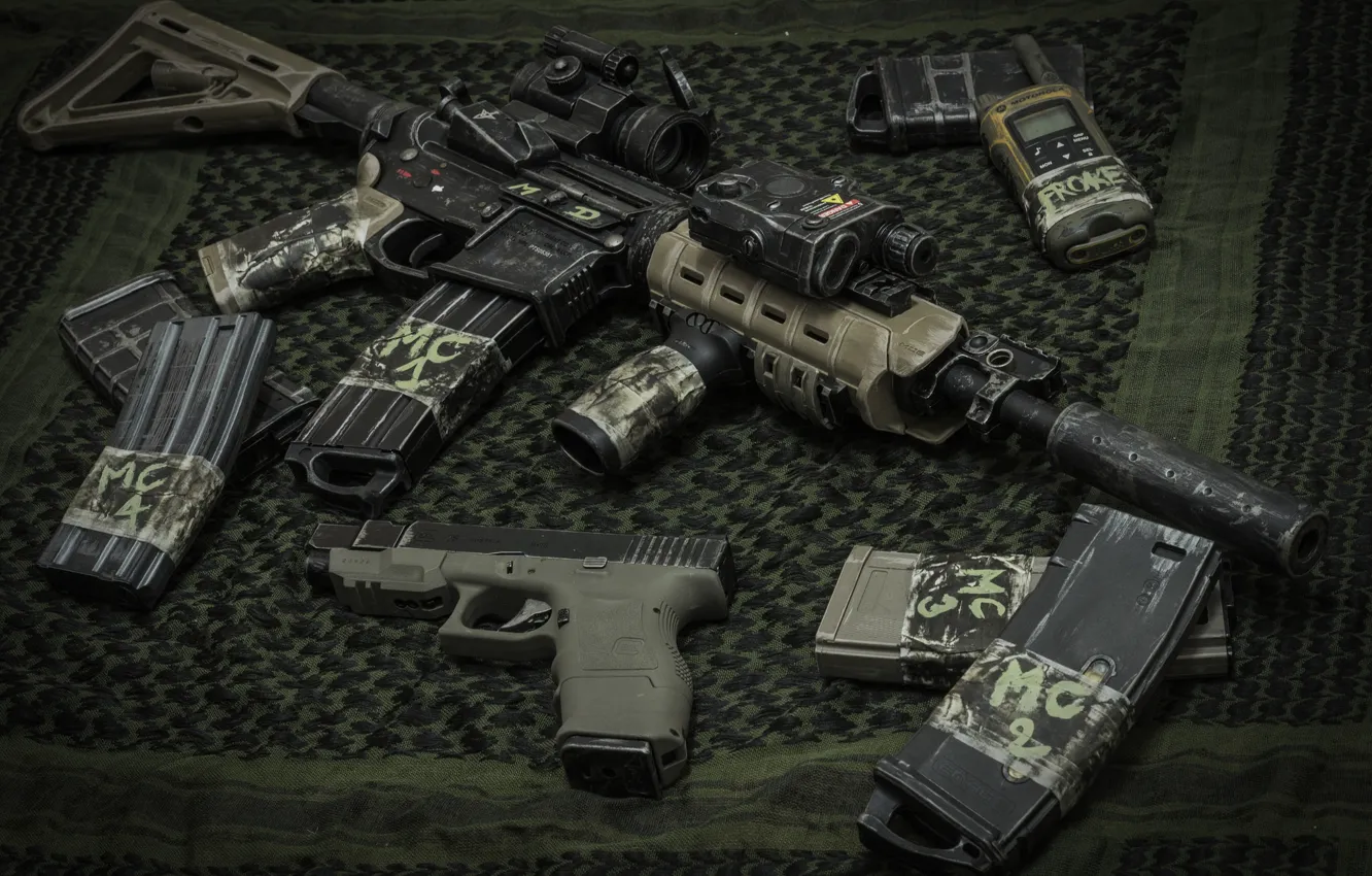 Photo wallpaper weapons, carabiner, Glock 26, assault rifle