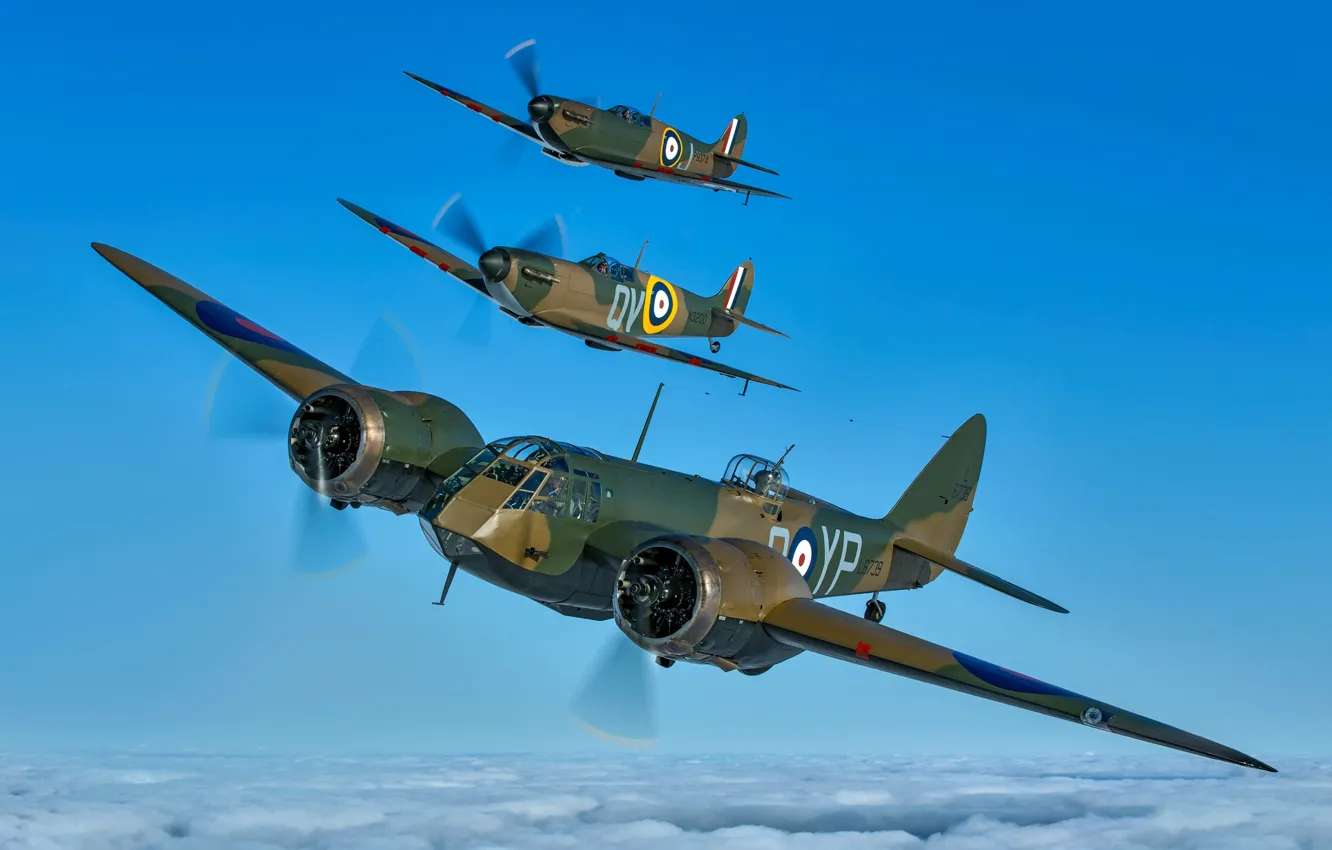 Photo wallpaper fighter, Spitfire, link, Supermarine Spitfire, RAF, The second World war, Bristol Blenheim, Bristol Blenheim Mk.I