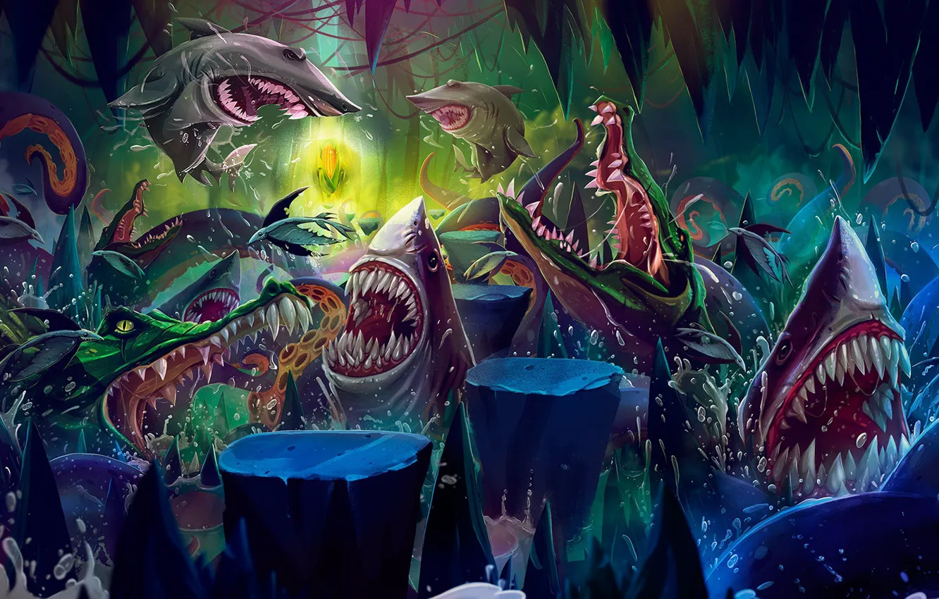 Photo wallpaper style, figure, color, shark, teeth, crocodile, art, mouth