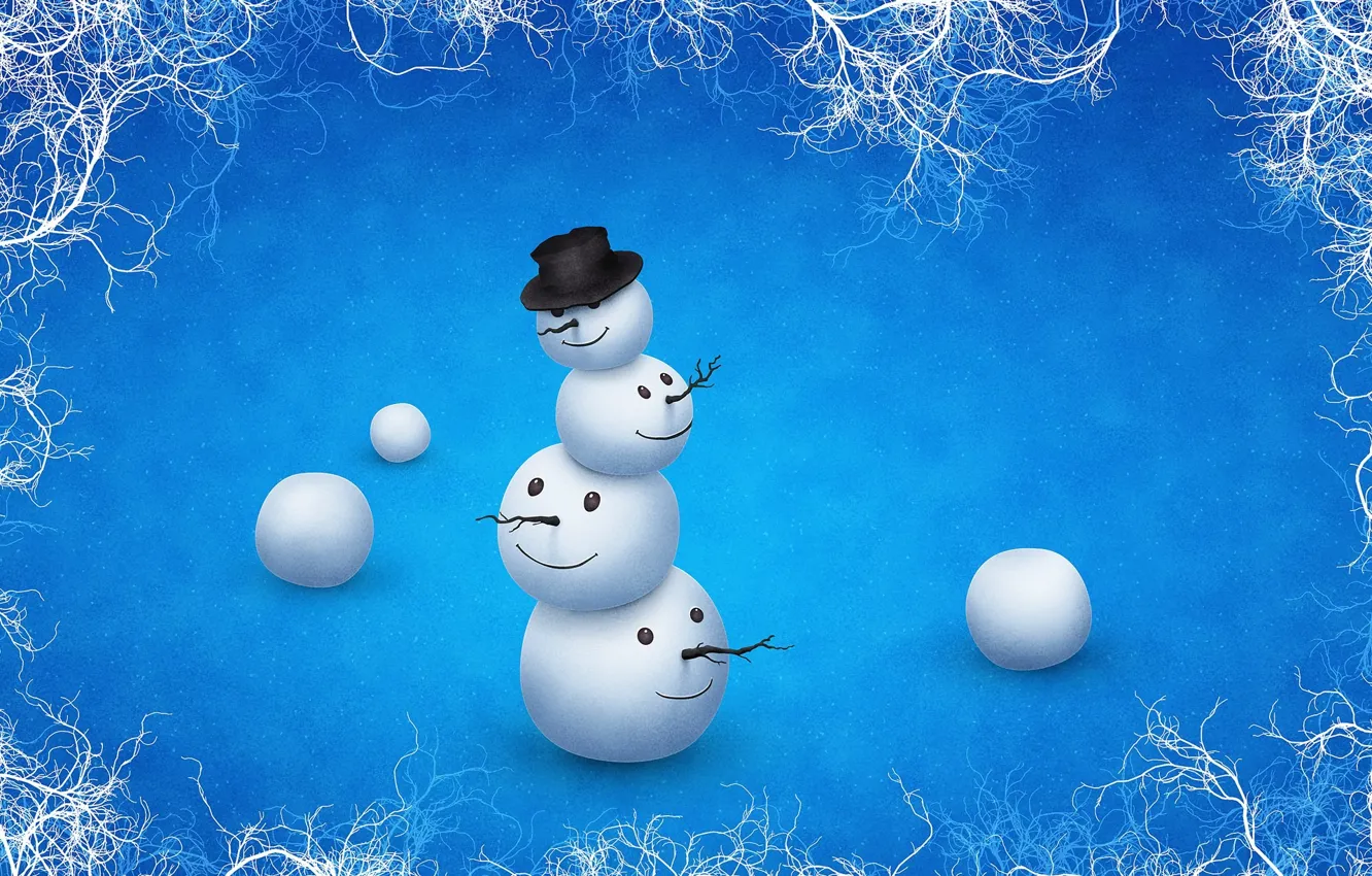Photo wallpaper winter, hat, snowman, head, the trick, wrong