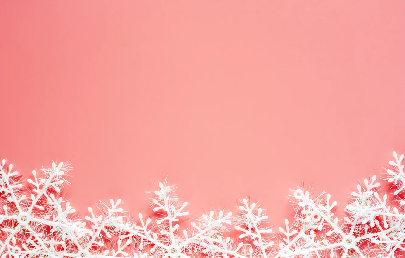 Photo wallpaper winter, snowflakes, background, pink, Christmas, pink, winter, background