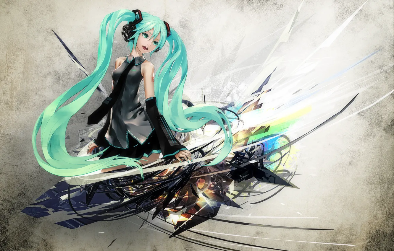 Photo wallpaper girl, headphones, blue eyes, vocaloid, hatsune miku, redjuice, long hair, blue hair