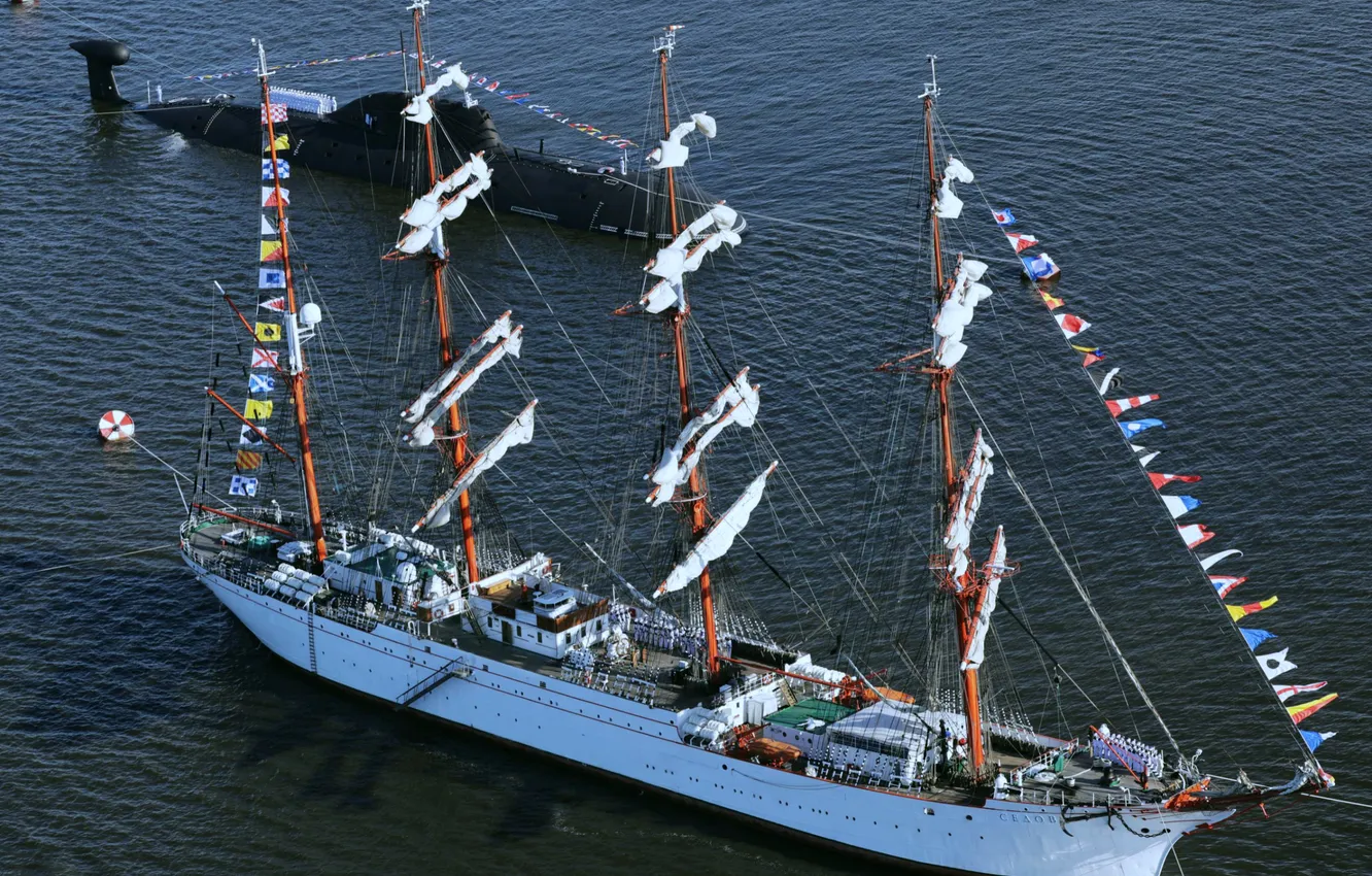 Photo wallpaper submarine, Boar, Navy day, barque Sedov