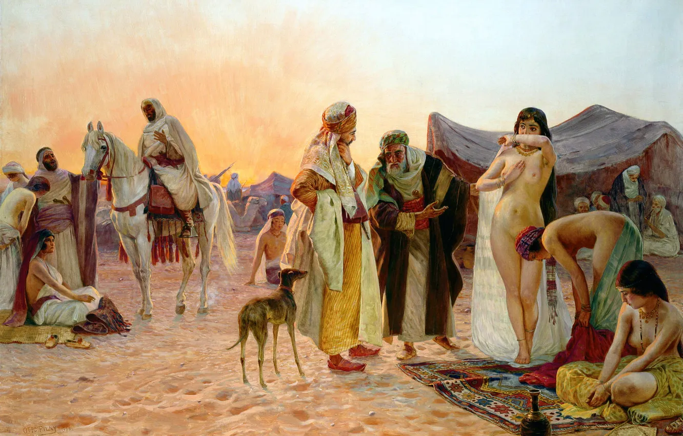 Photo wallpaper girl, horse, picture, male, naked, Czech-Swiss artist, Otto Pilney, Otto Pilny