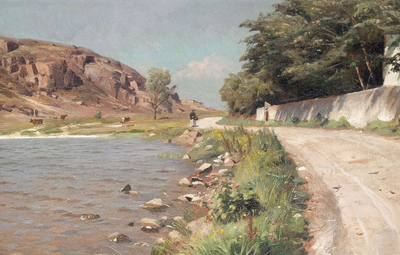 Photo wallpaper 1918, Danish painter, Peter Merk Of Menstad, Peder Mørk Mønsted, Danish realist painter, A lady …