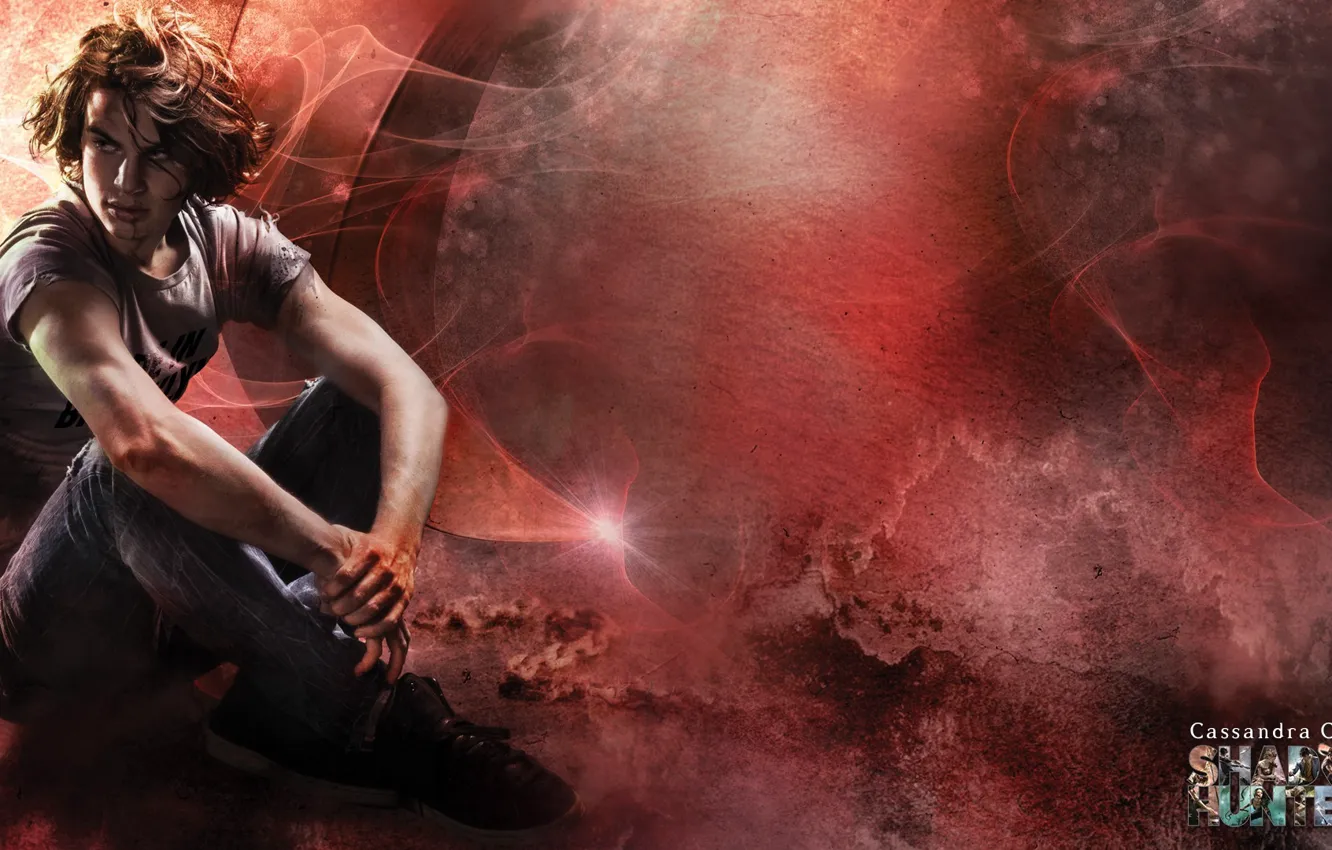 Photo wallpaper red, blood, brown hair, Supernatural, man, book, pose, hunter