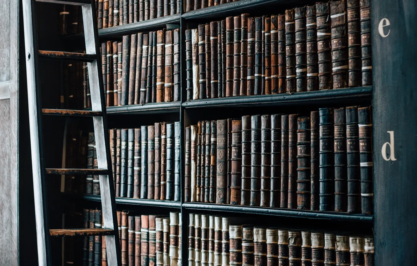 Photo wallpaper old, Ireland, ancient, letters, books, Dublin, ladder, library
