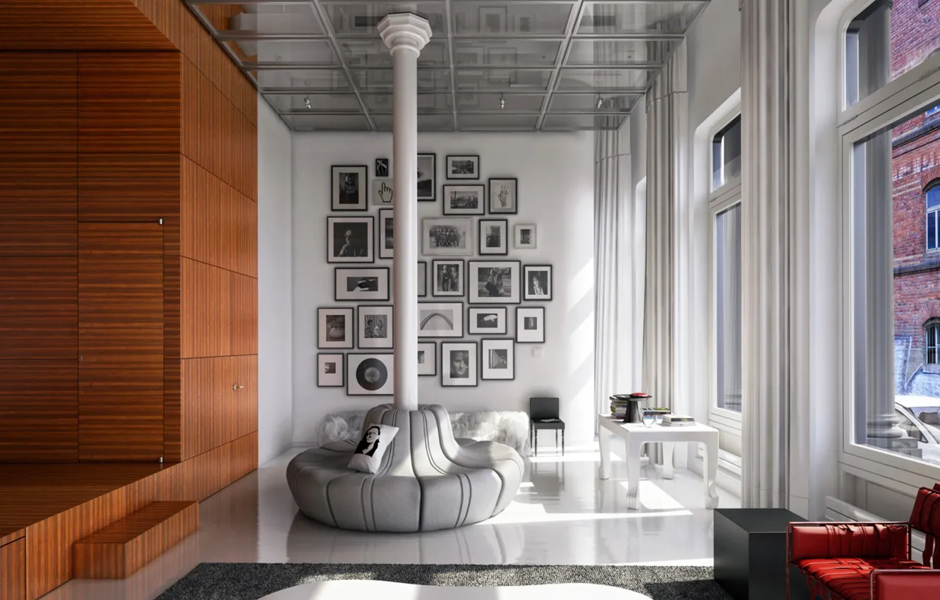 Photo wallpaper design, the room, column, White Street Loft