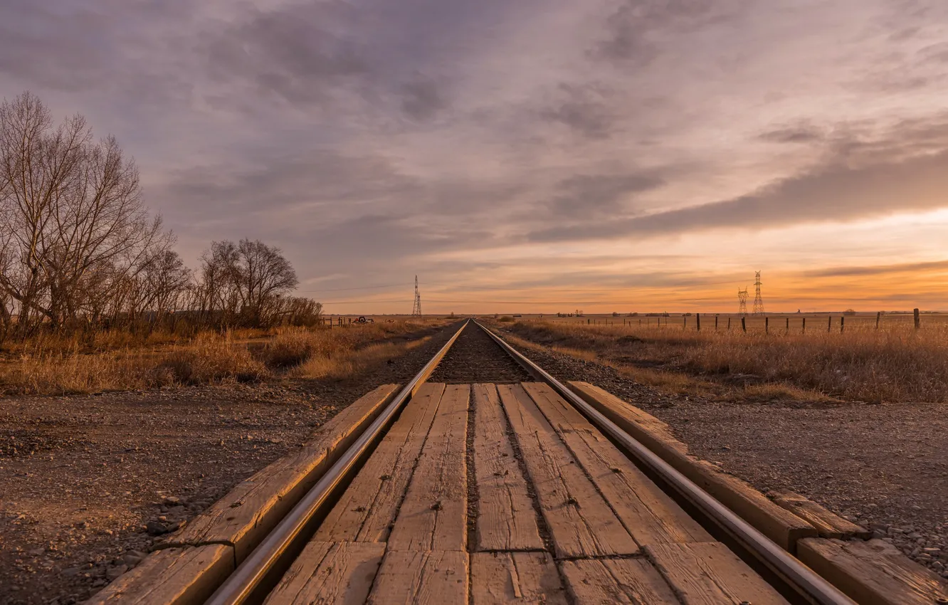 Photo wallpaper morning, railroad, moving