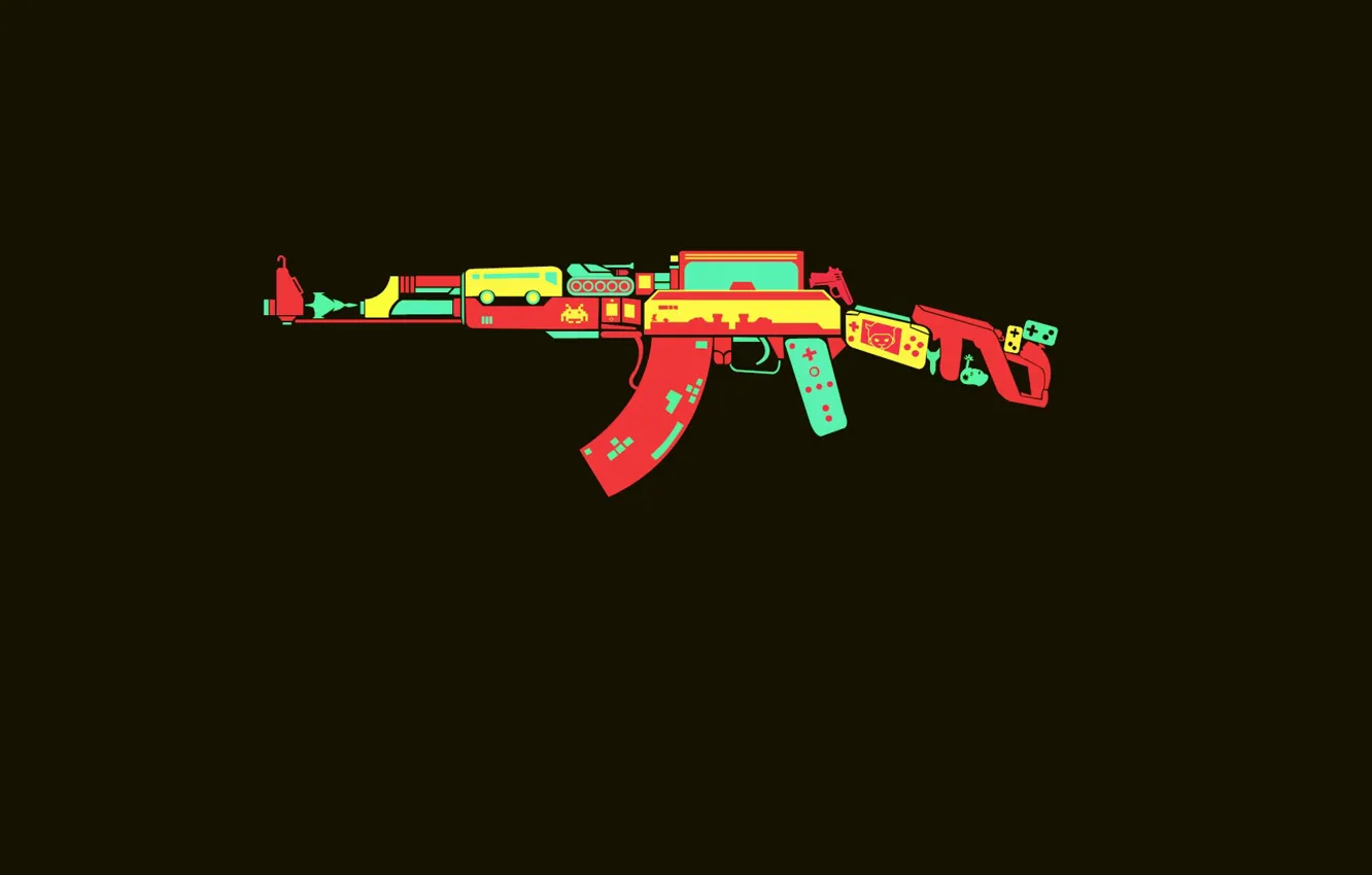 Photo wallpaper retro, minimalism, elements, AK-47, dandy
