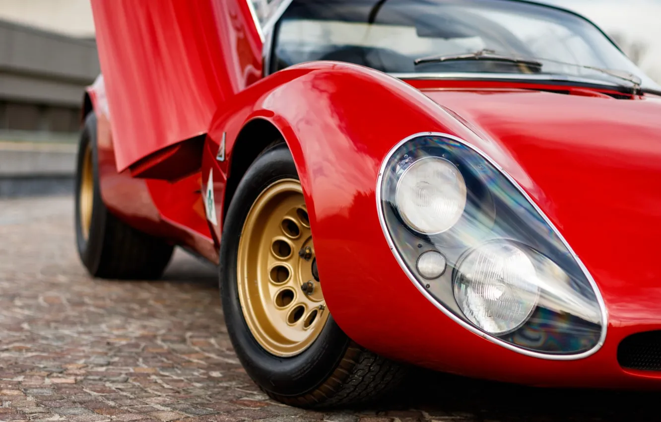 Photo wallpaper Alfa Romeo, close-up, 1967, 33 Road, Type 33, Alfa Romeo 33 Stradale Prototype