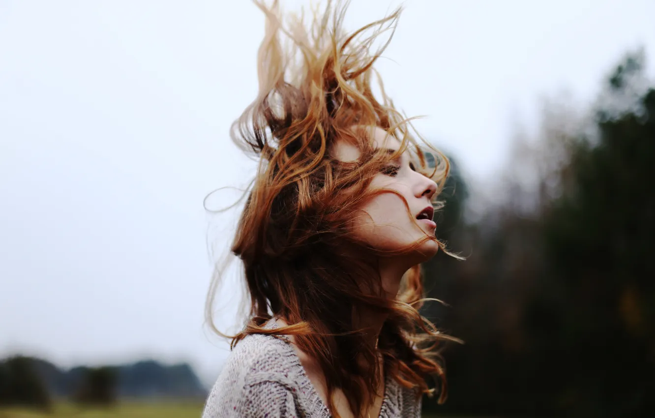 Photo wallpaper girl, hair, red