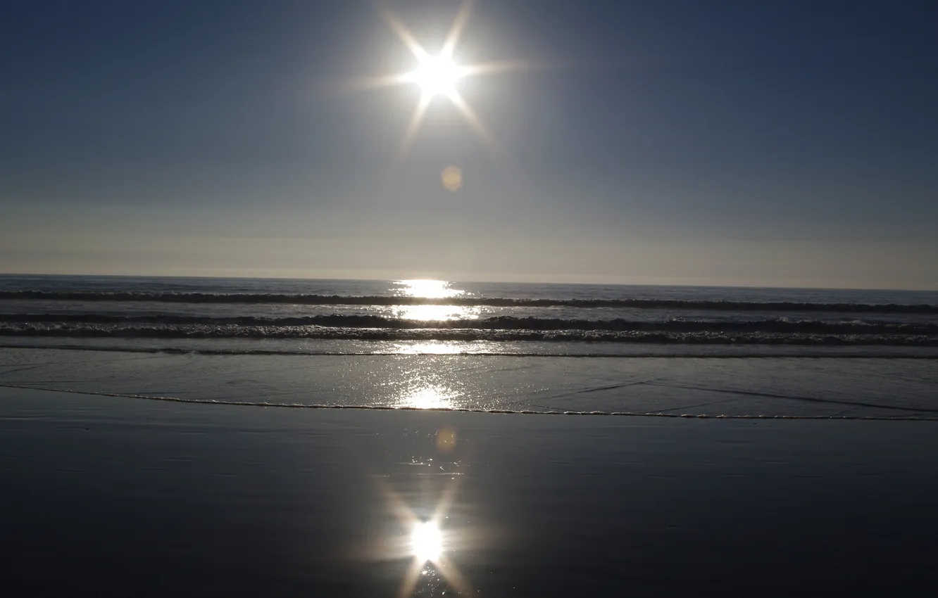 Photo wallpaper sea, wave, beach, the sun, reflection, glare, shore, CA