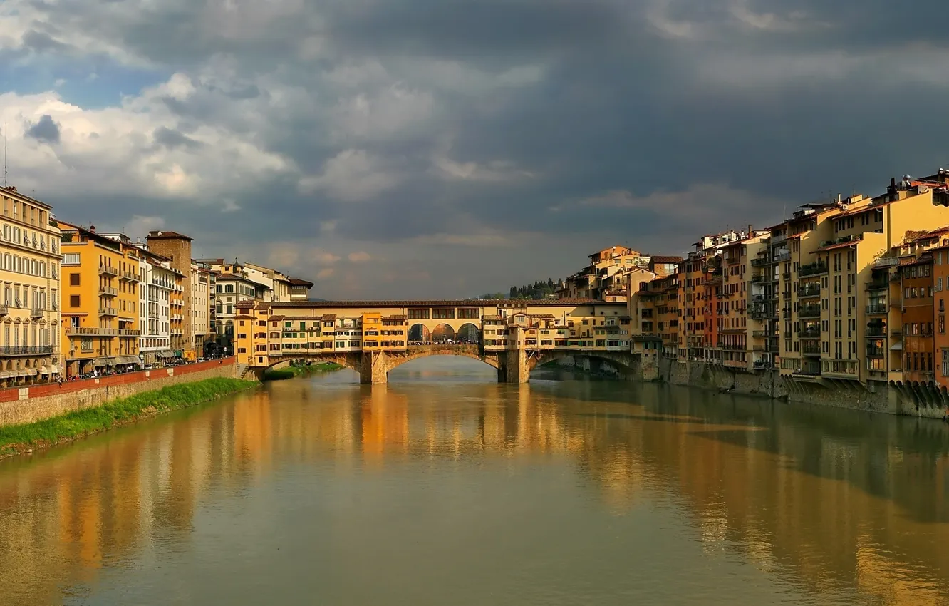 Photo wallpaper landscape, the city, river, Florence, The Ponte Vecchio