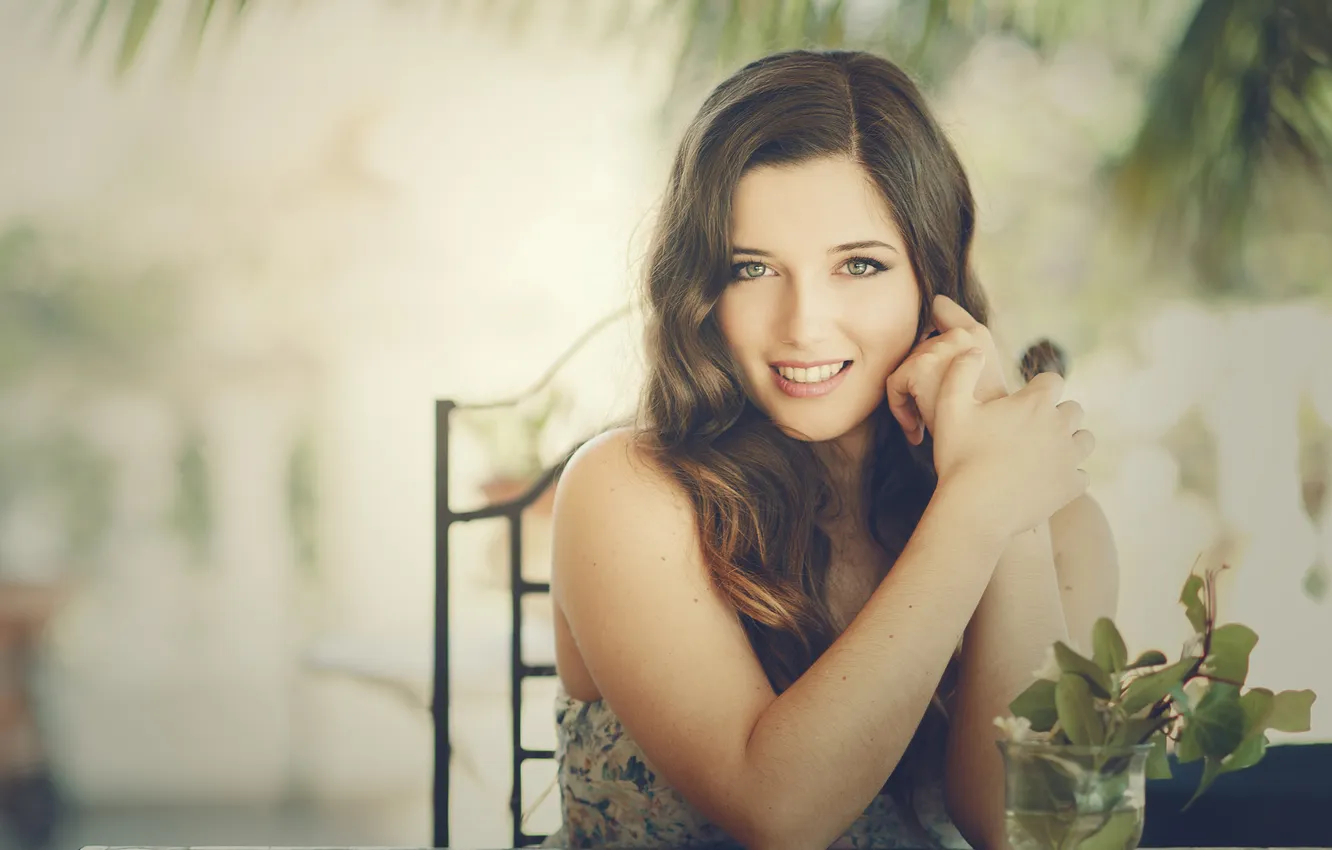 Photo wallpaper girl, smile, background, portrait