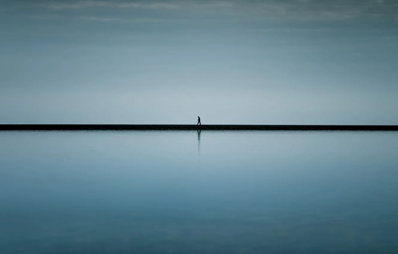 Photo wallpaper sea, fog, people