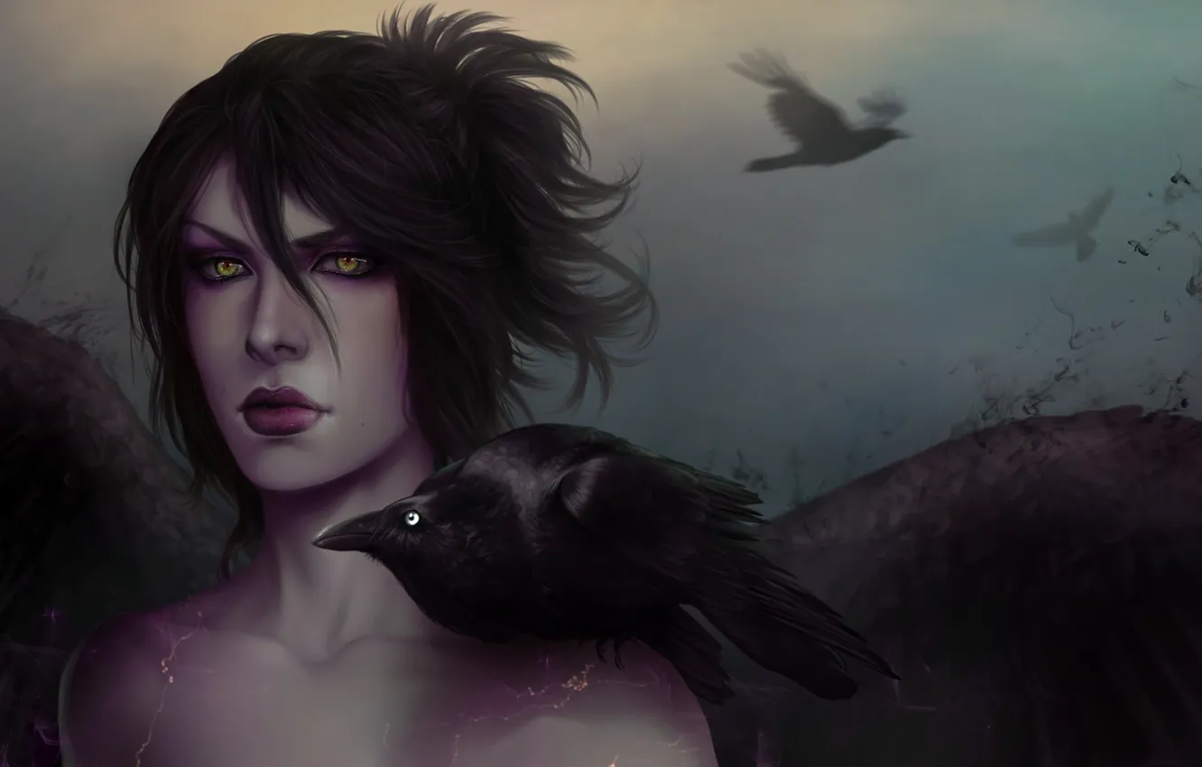 Photo wallpaper girl, MAG, witch, crow, dragon age, morrigan