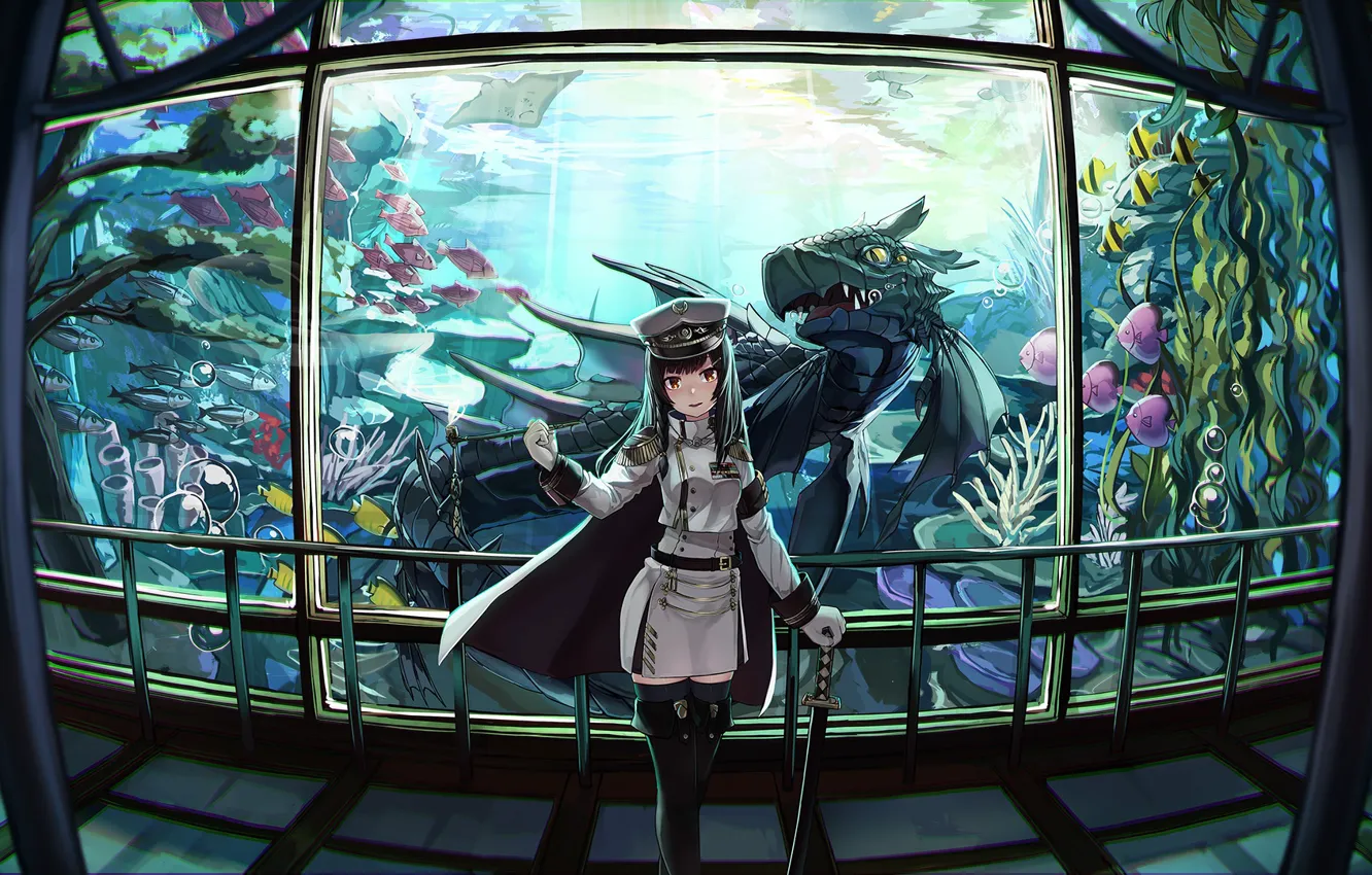 Photo wallpaper girl, dragon, sword, form