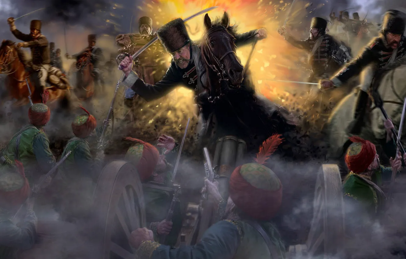 Photo wallpaper horse, war, gun, the Turks, Empire Total War, checker, Cossacks