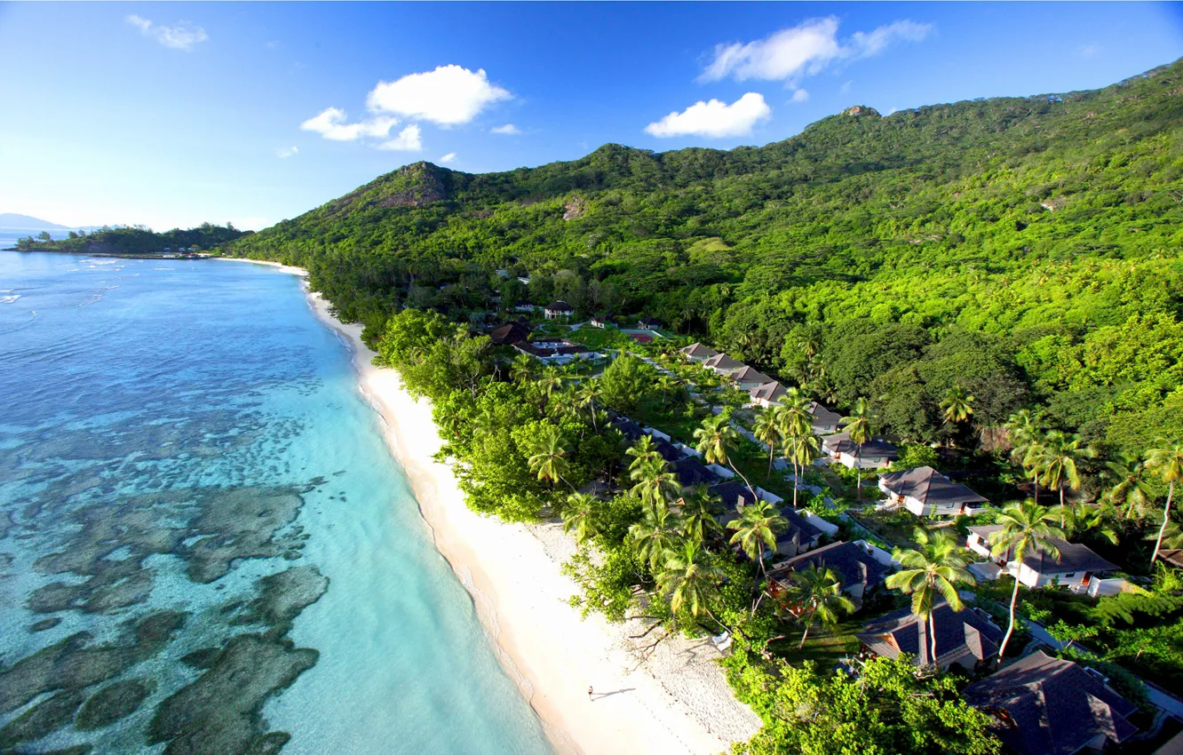Photo wallpaper palms, Seychelles, Indian Ocean, Labriz resort, exotic island
