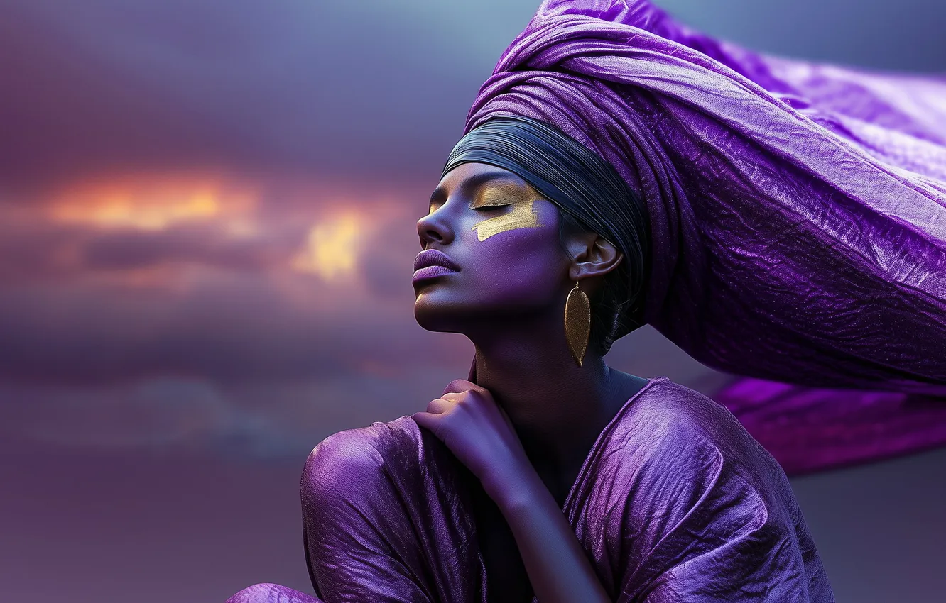 Photo wallpaper girl, makeup, makeup, turban, AI art, neural network