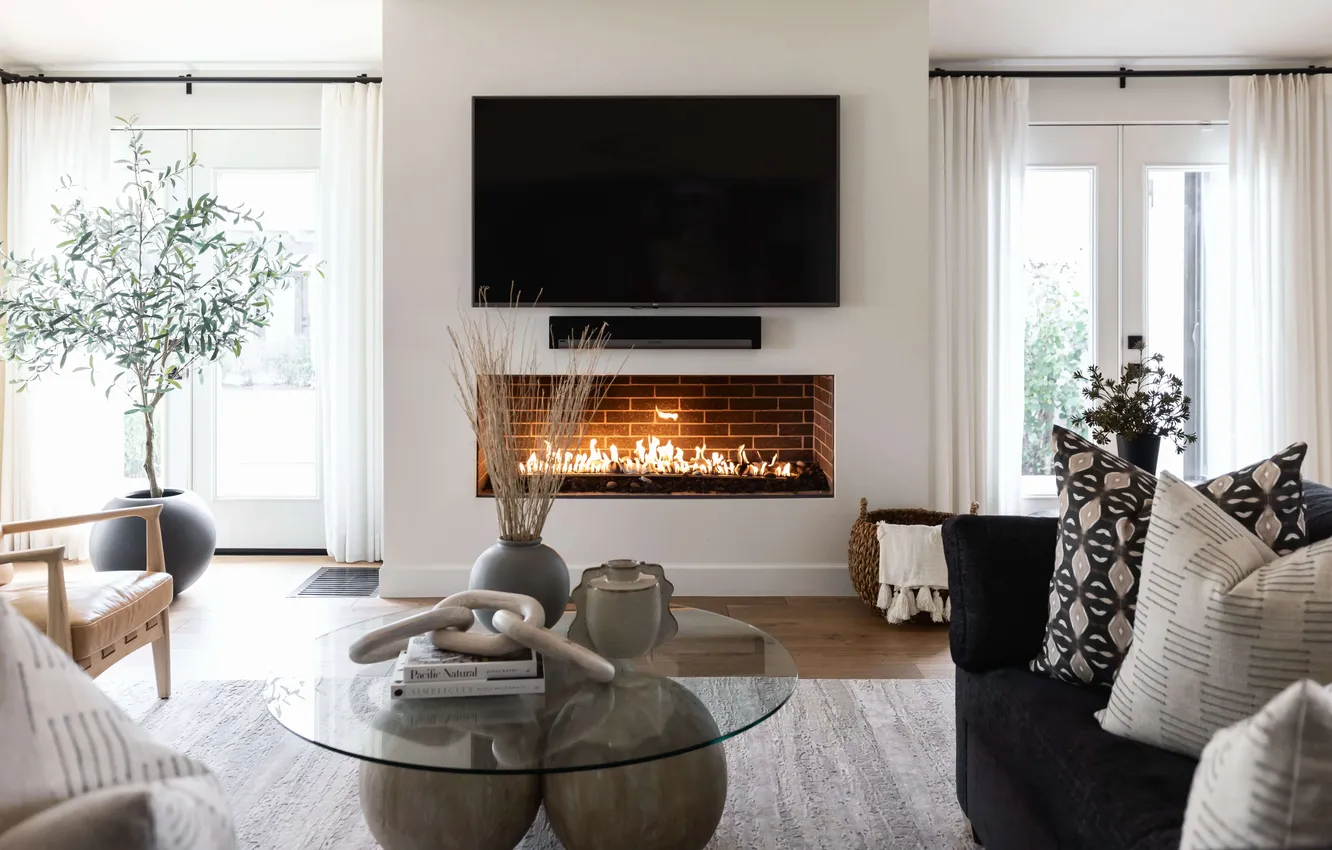 Photo wallpaper design, room, Villa, interior, fireplace, living room, Architectural Digest, Small Living Room Ideas