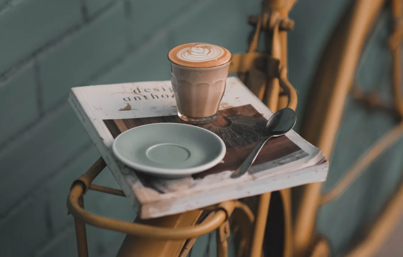 Photo wallpaper glass, bicycle, food, mood, book, drink, coffee, macros