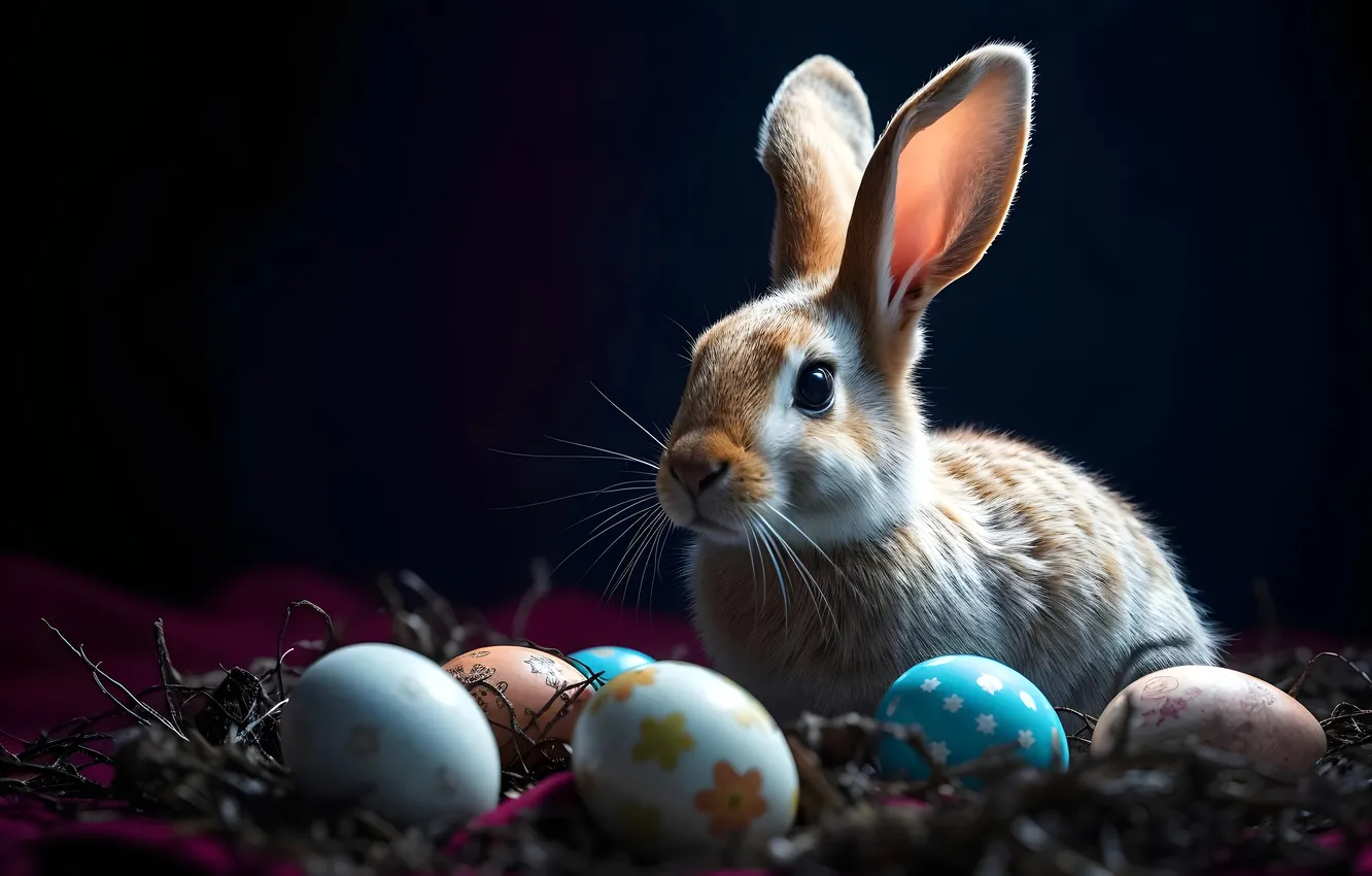 Photo wallpaper holiday, hare, eggs, spring, rabbit, Easter, Bunny, Easter