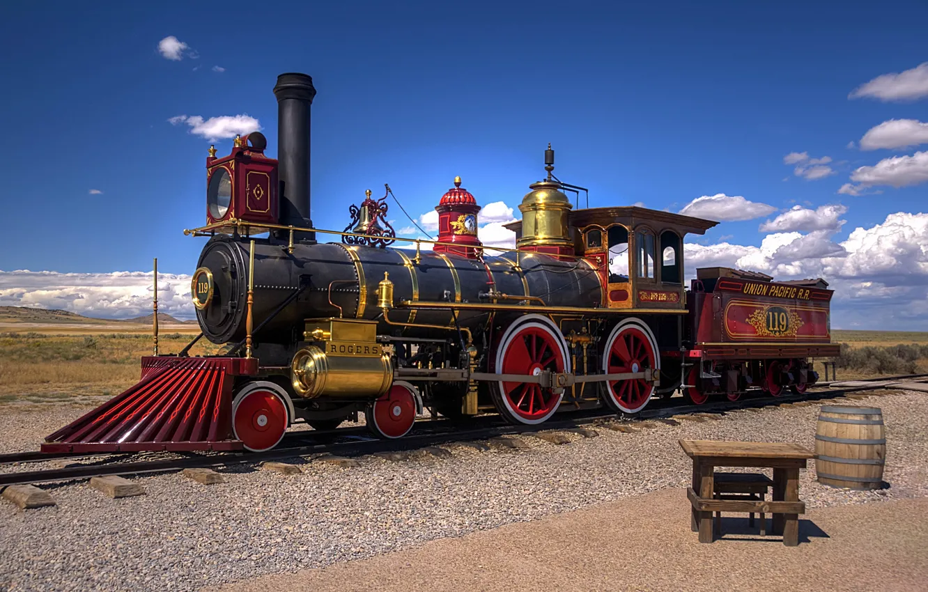Photo wallpaper desert, the engine, railroad, Utah, USA, vintage