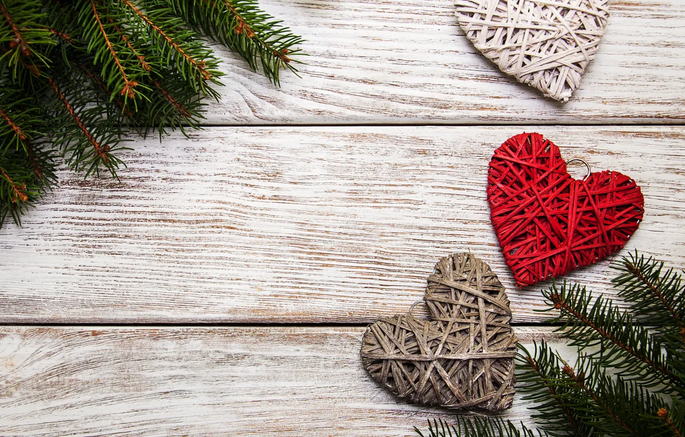 Photo wallpaper decoration, heart, New Year, Christmas, love, christmas, wood, hearts