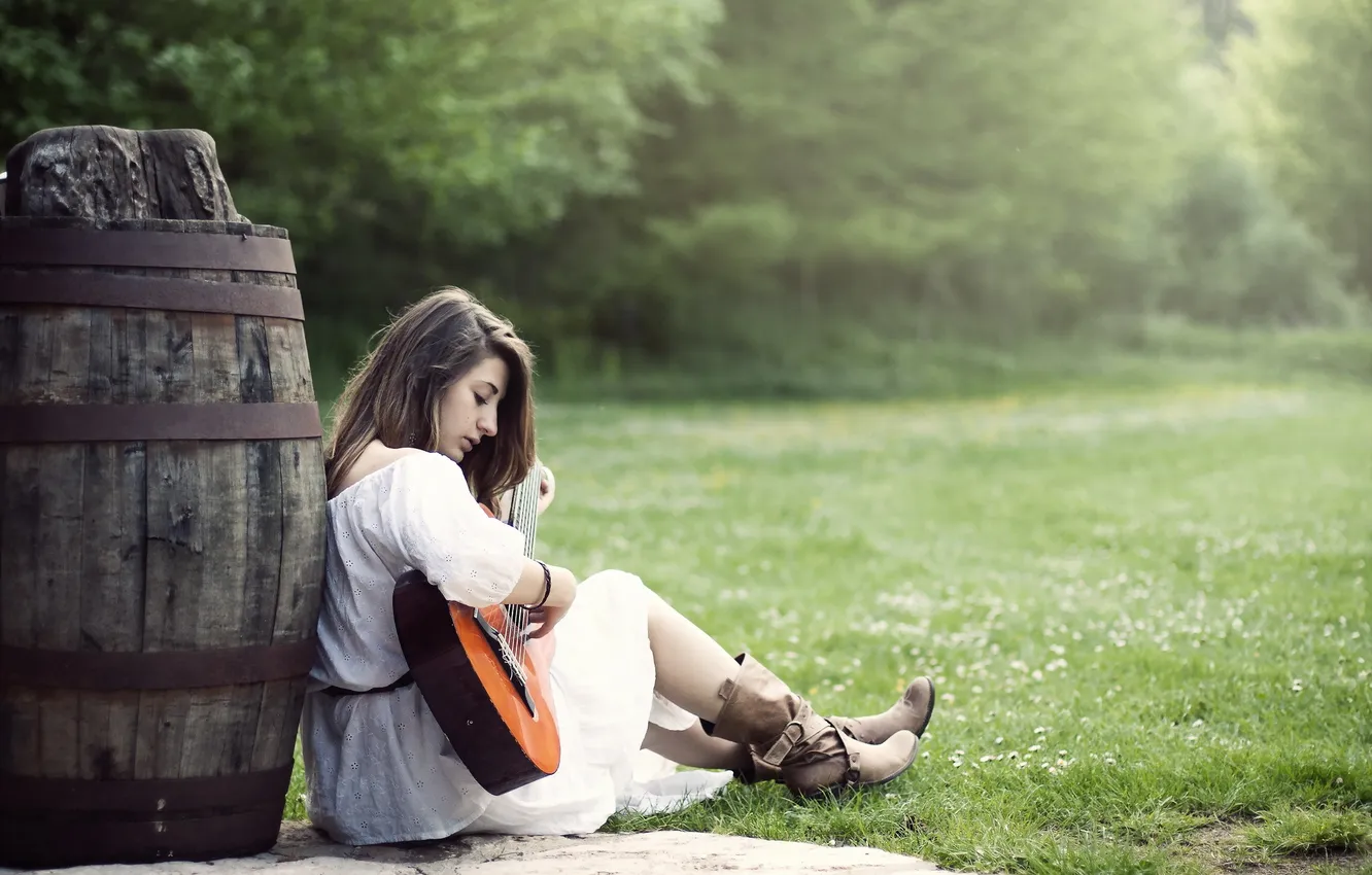 Photo wallpaper girl, music, guitar