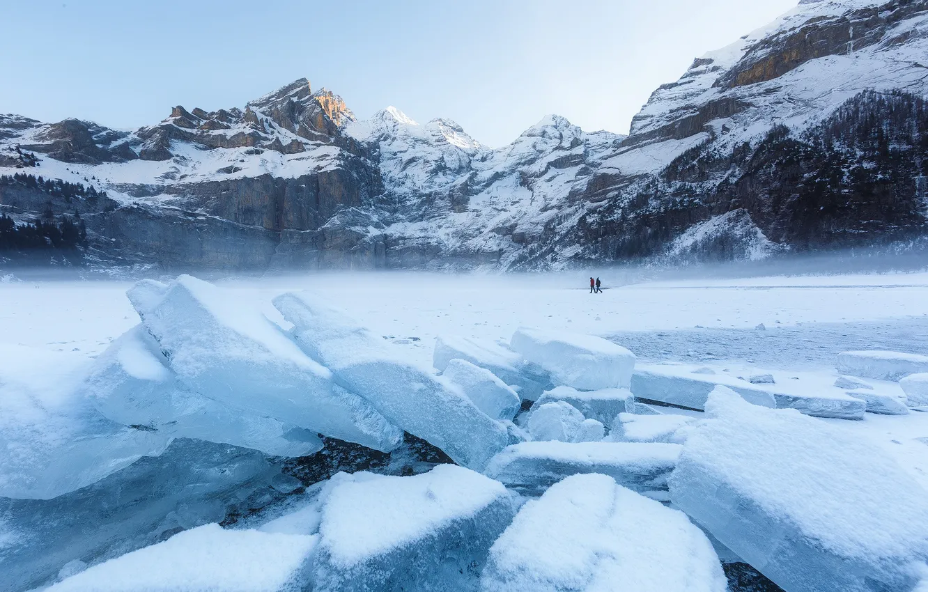 Photo wallpaper ice, mountains, people