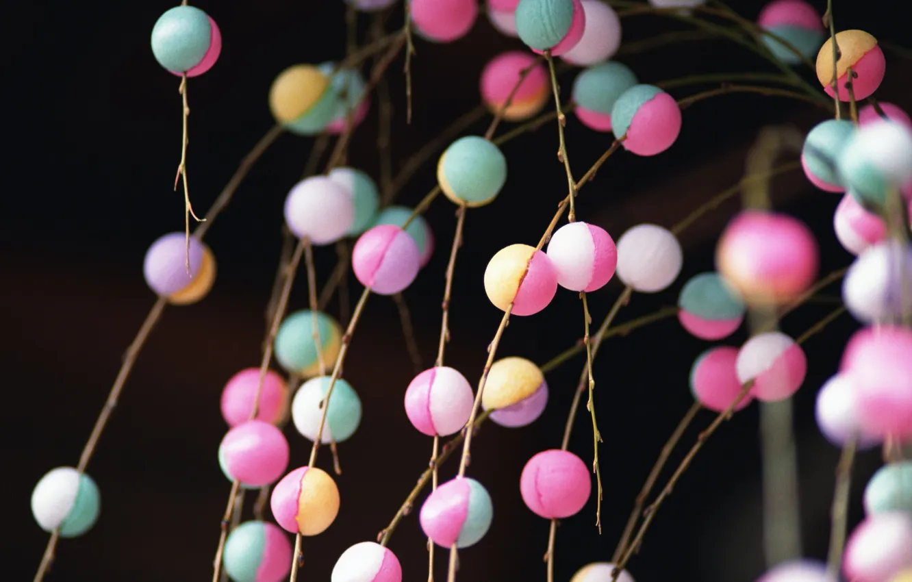 Photo wallpaper balls, branches, Wallpaper, colorful