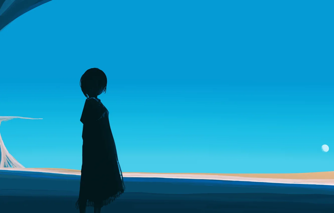 Photo wallpaper the moon, one, girl, looks