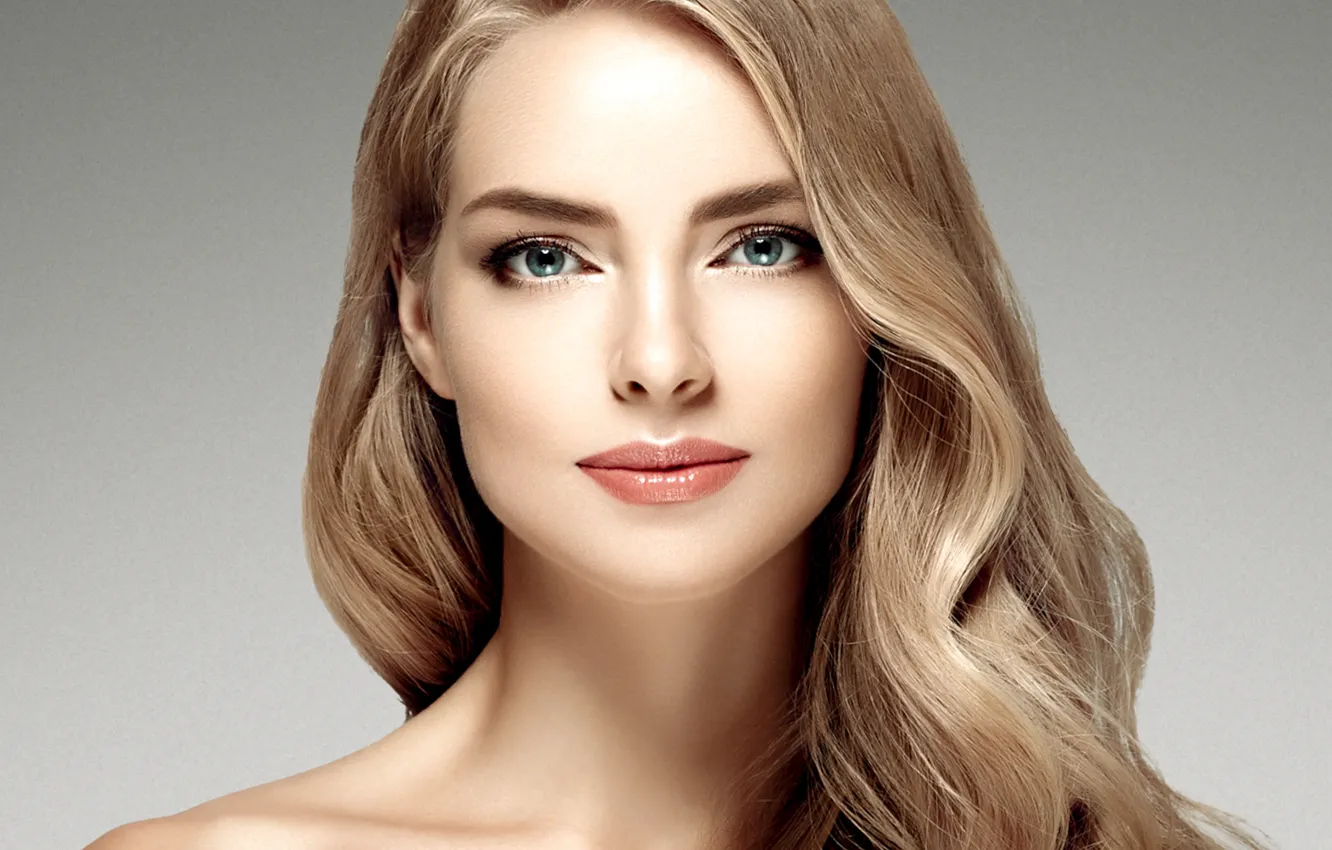 Photo wallpaper girl, face, portrait, makeup, hairstyle, woman, curls, hair