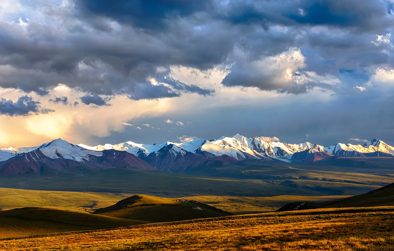 Photo wallpaper clouds, mountains, beauty, plain, horizon, Elina Magalimova, Roads of Sarah-Jazz