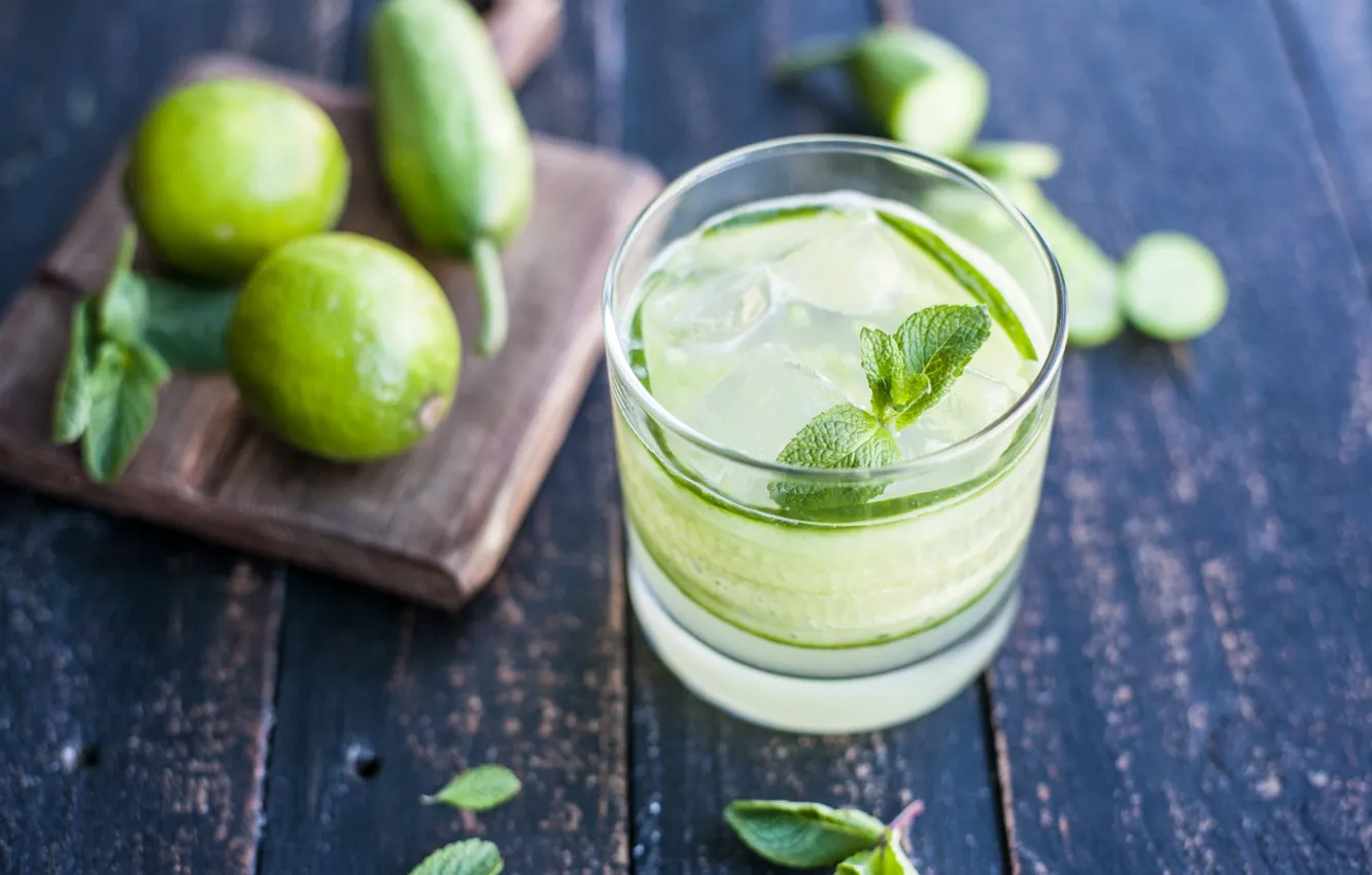 Photo wallpaper ice, lime, citrus, drink, mint, Mojito