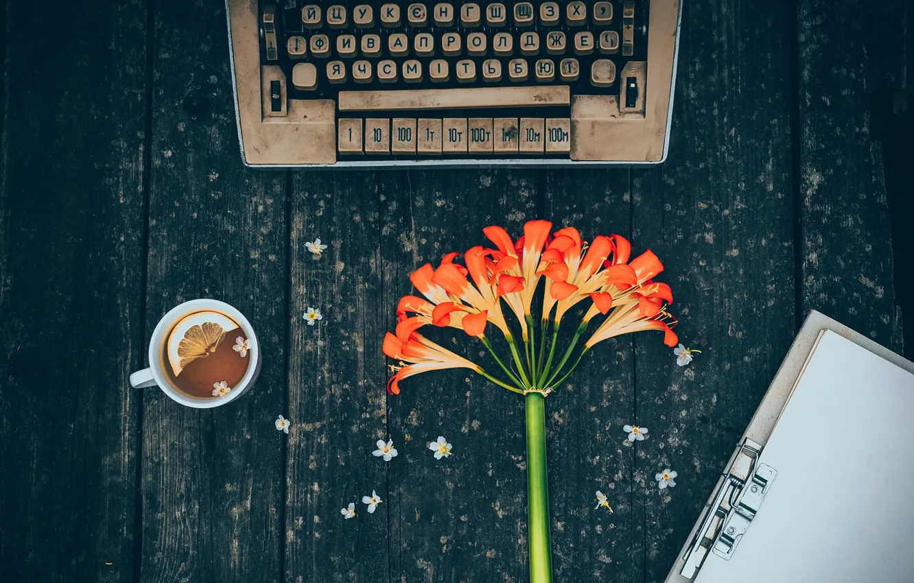 Photo wallpaper flower, retro, keys
