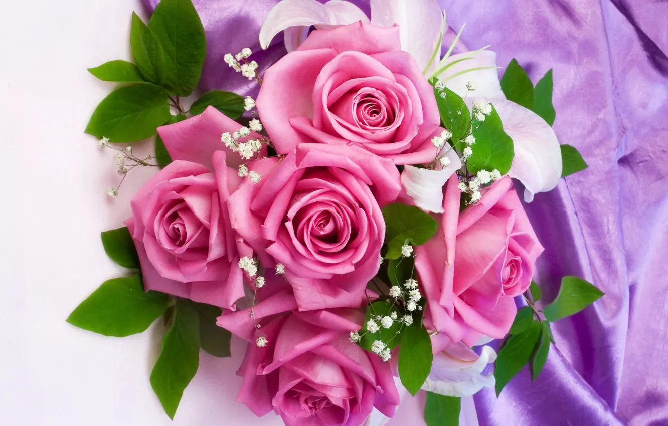 Photo wallpaper flowers, roses, bouquet, gentle, pink, wedding, flowers, beautiful