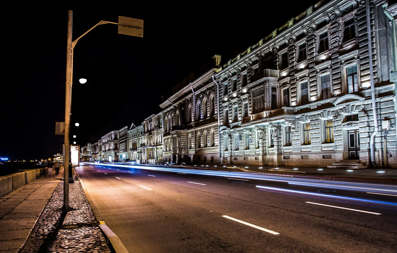 Photo wallpaper night, backlight, lights, Saint Petersburg, promenade, city lights, Saint Petersburg