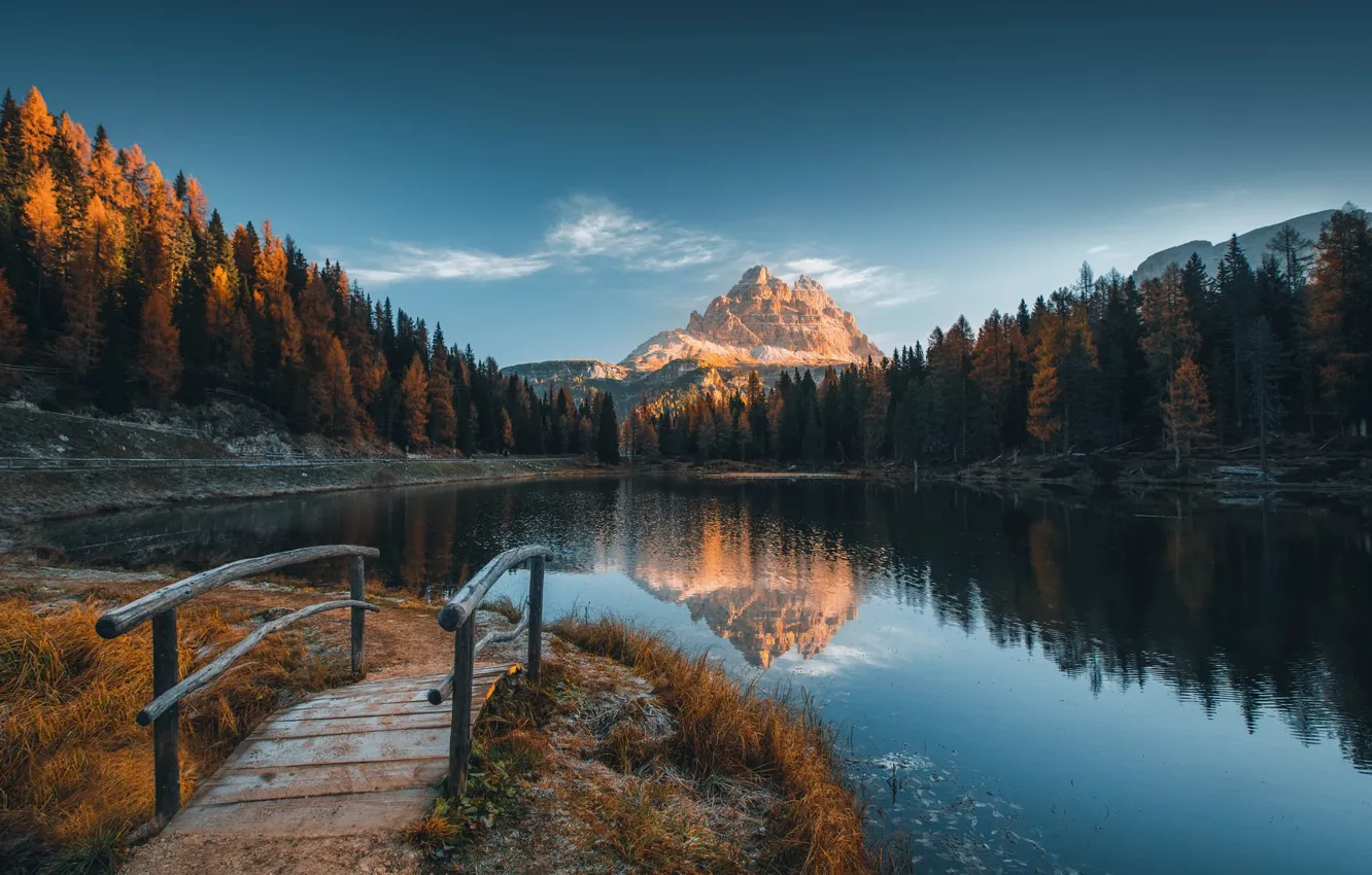 Photo wallpaper frost, autumn, landscape, mountains, nature, lake, Alps, Italy
